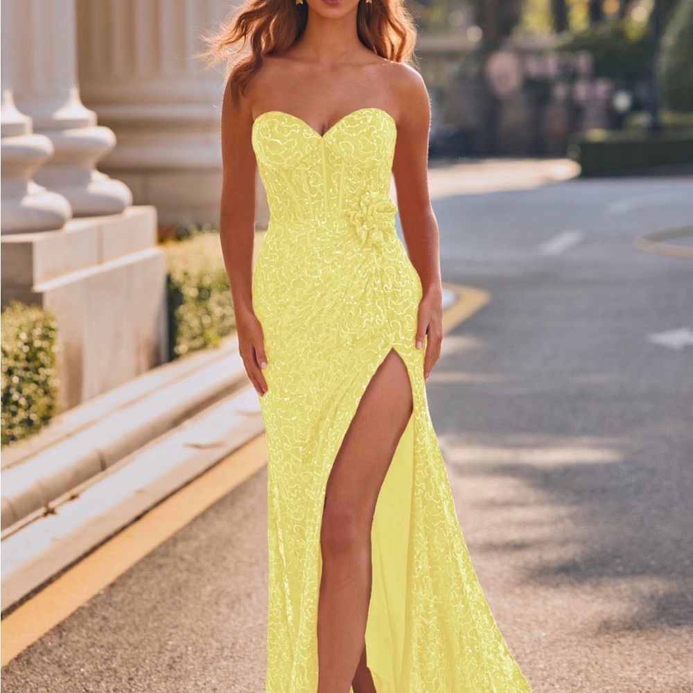 Yellow Stacees Prom or formal dress size 4 unaltered